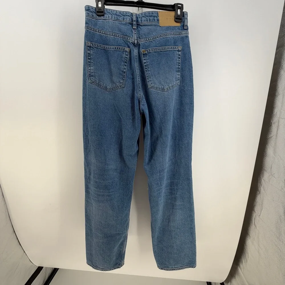 H&M 90s Straight Jeans Womens 6 Blue Distressed Ripped High Rise Grunge‎ Skater